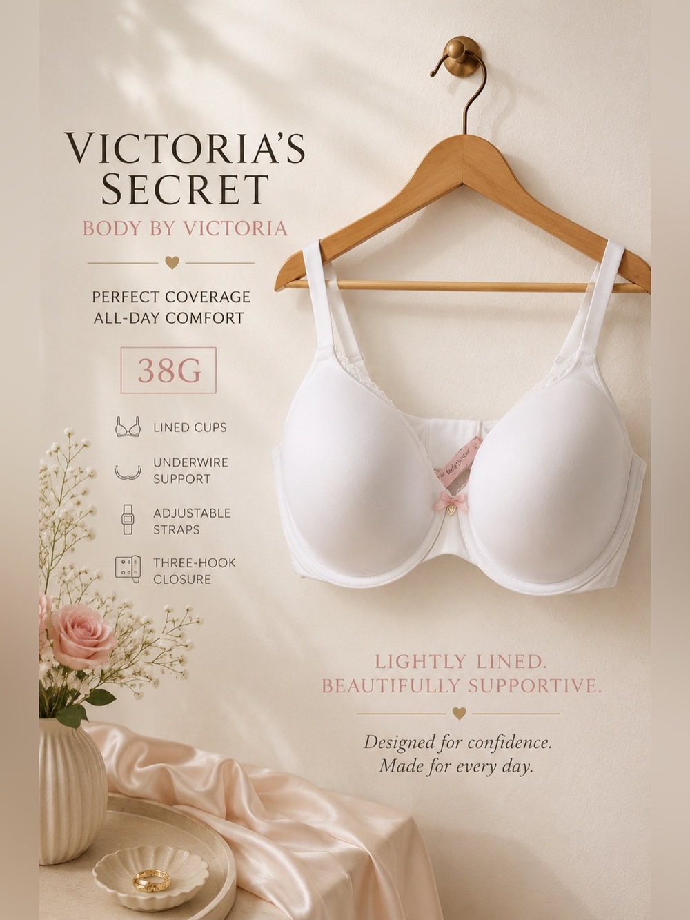 Victoria’s Secret Body by Victoria Lined Perfect Coverage Bra White 38G
